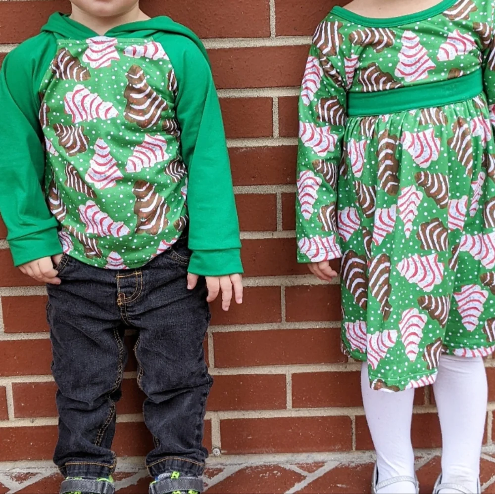 Boy Girl Twins Matching Christmas Tree Cake Top And Dress 2T